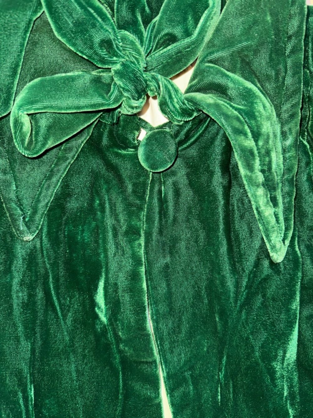 Vintage Green Velvet Bow Collar Open Front Cape Coat Medium 6 Queen of Gambit - Picture 3 of 12